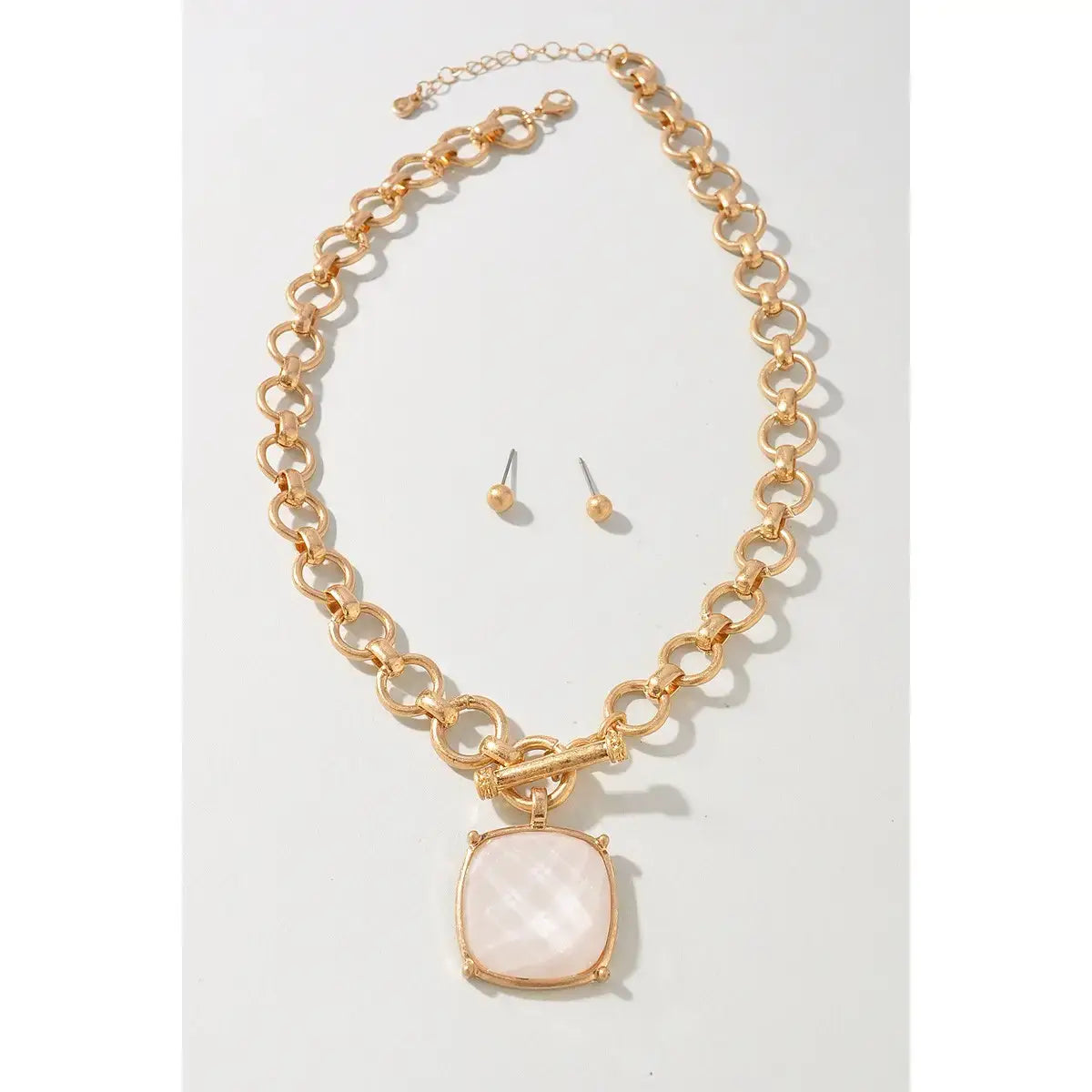 Snow Faceted Stone Toggle Clasp Necklace