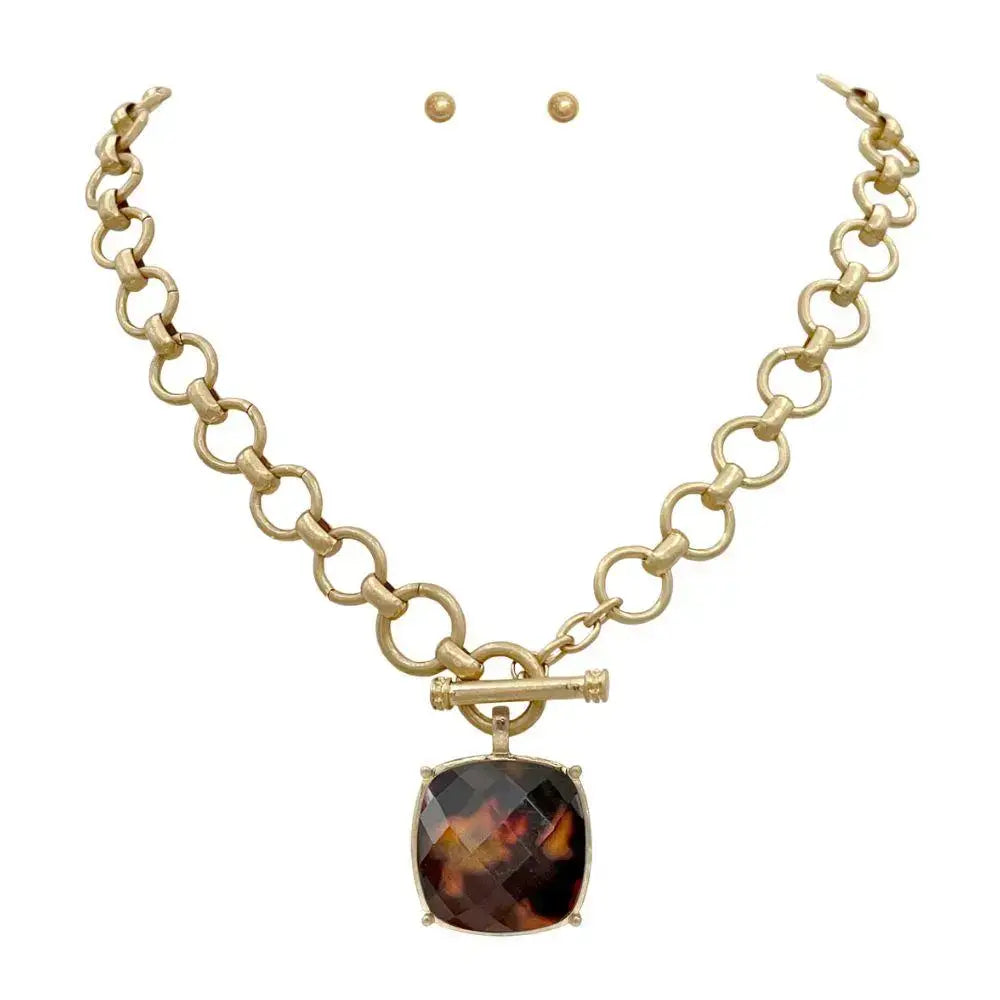 Tortoise Faceted Stone Necklace