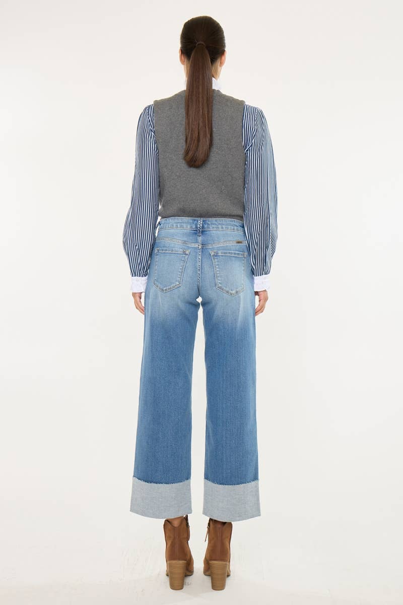 Mid Rise Crop Wide Leg Jeans
