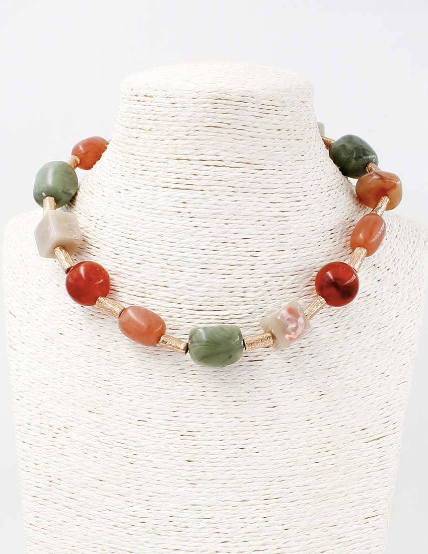 Gold Tube Beaded with Multi Color Stones