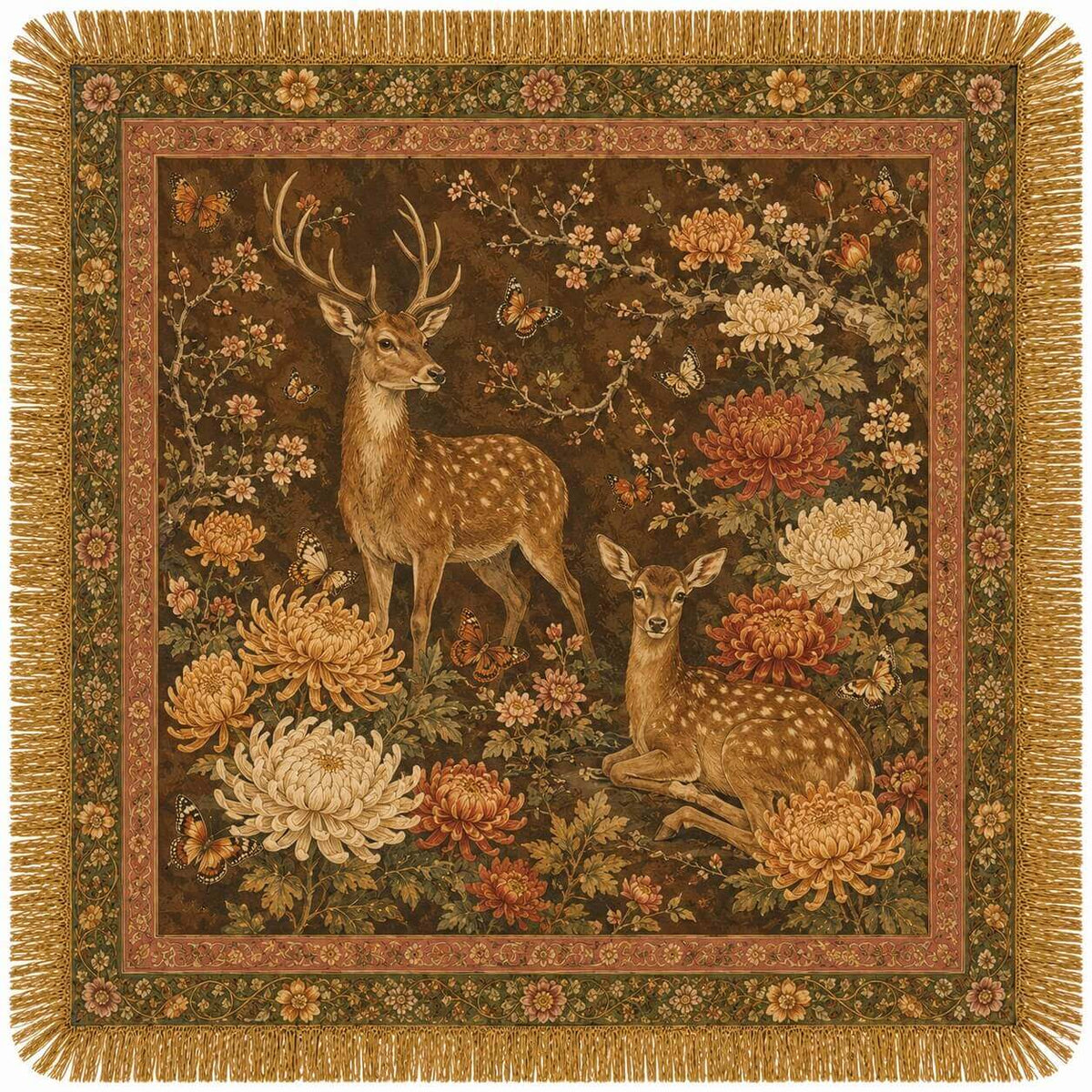 Deer Satin Fringe Scarf