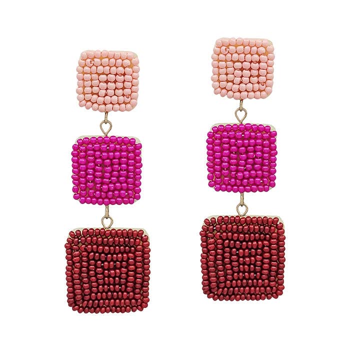 Graduated Seed Bead Hot Pink Earring