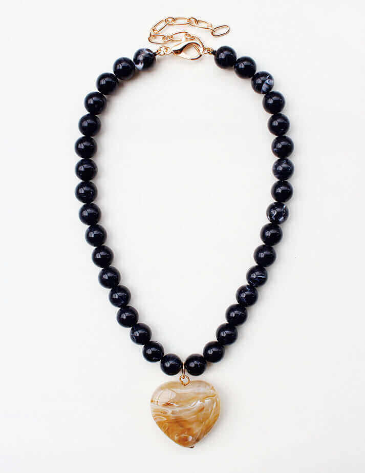 Black Beaded Heart Necklace
