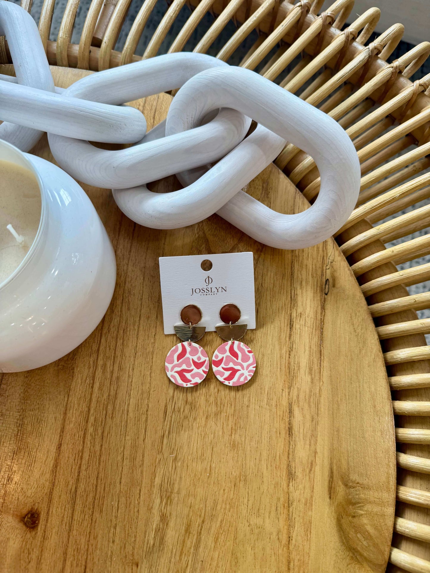 Acrylic Pink/Red Geo Drop Earrings