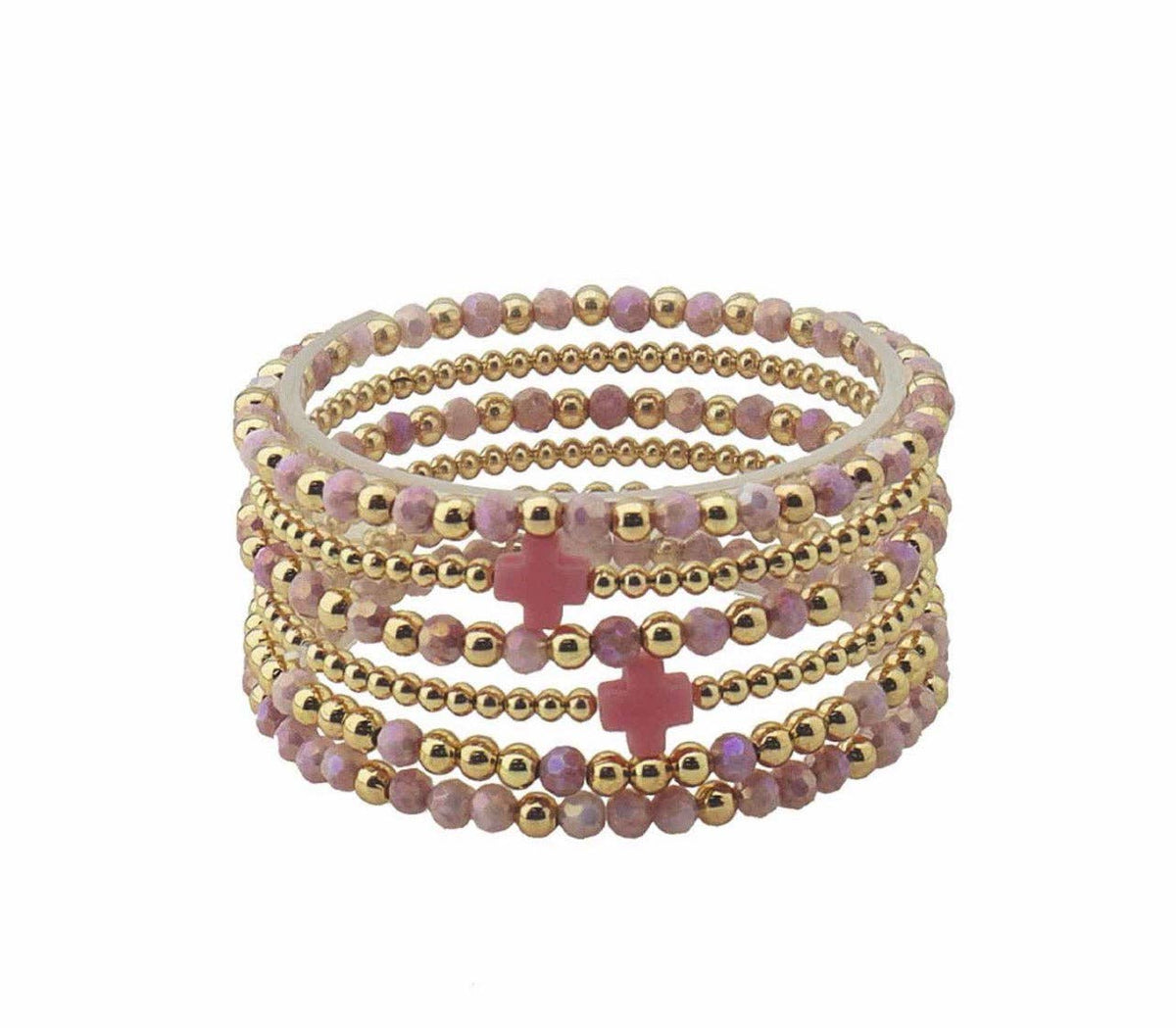 Pink Crystal with Cross Stretch Bracelet