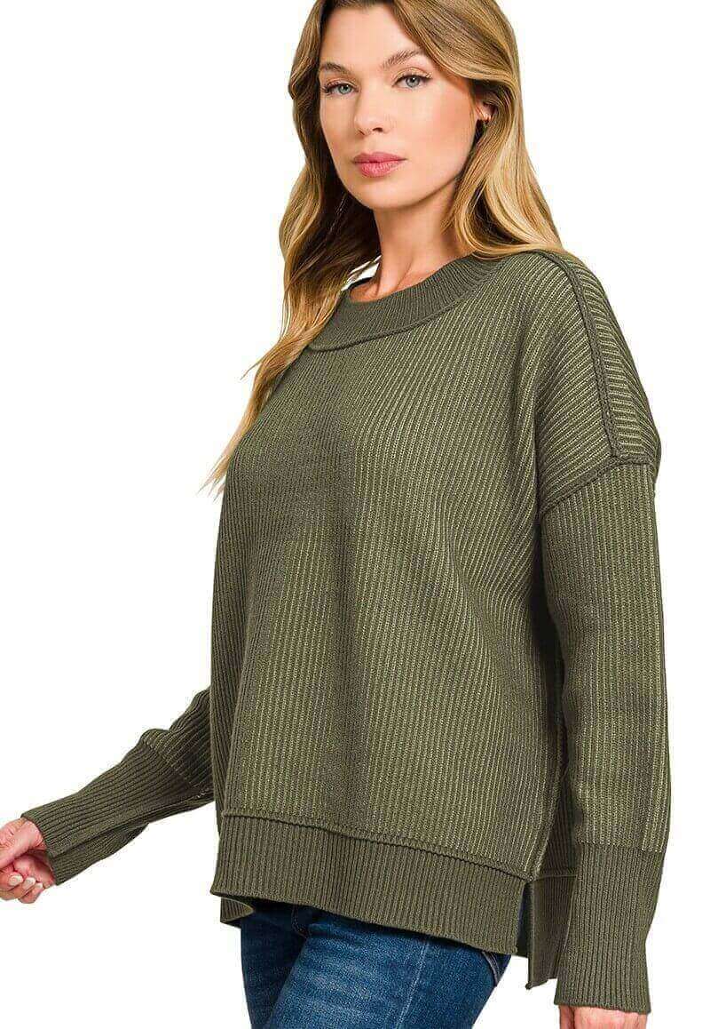 Liam Olive Two Tone Sweater