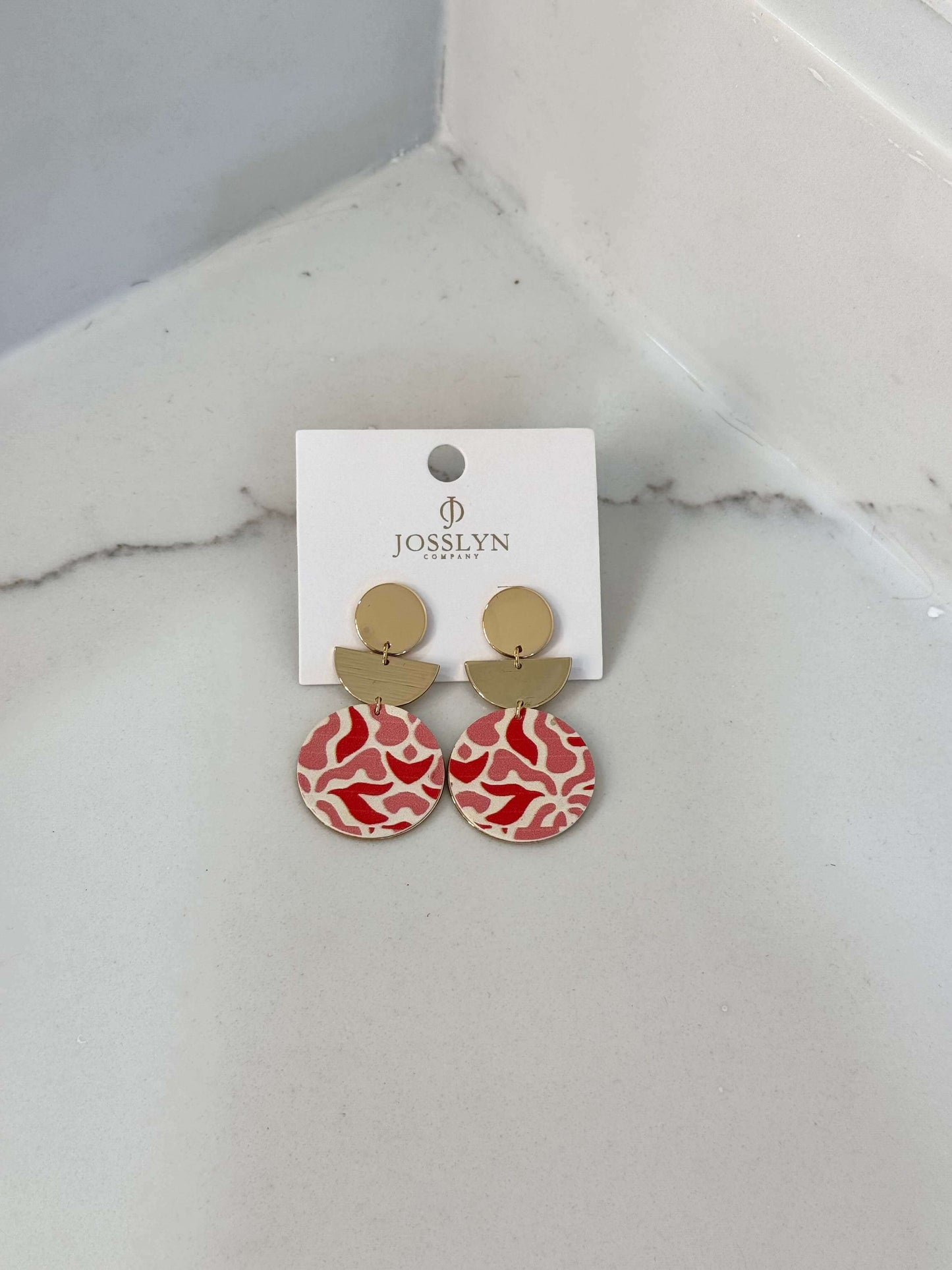 Acrylic Pink/Red Geo Drop Earrings