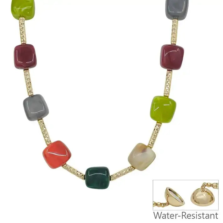 Gold Bar Multi Beaded Necklace