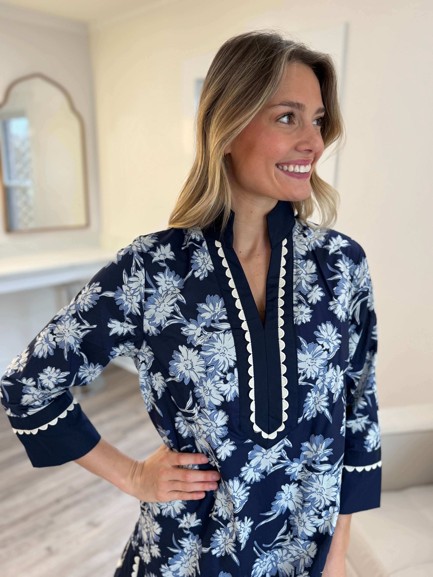 Amber Navy Scallop Dress