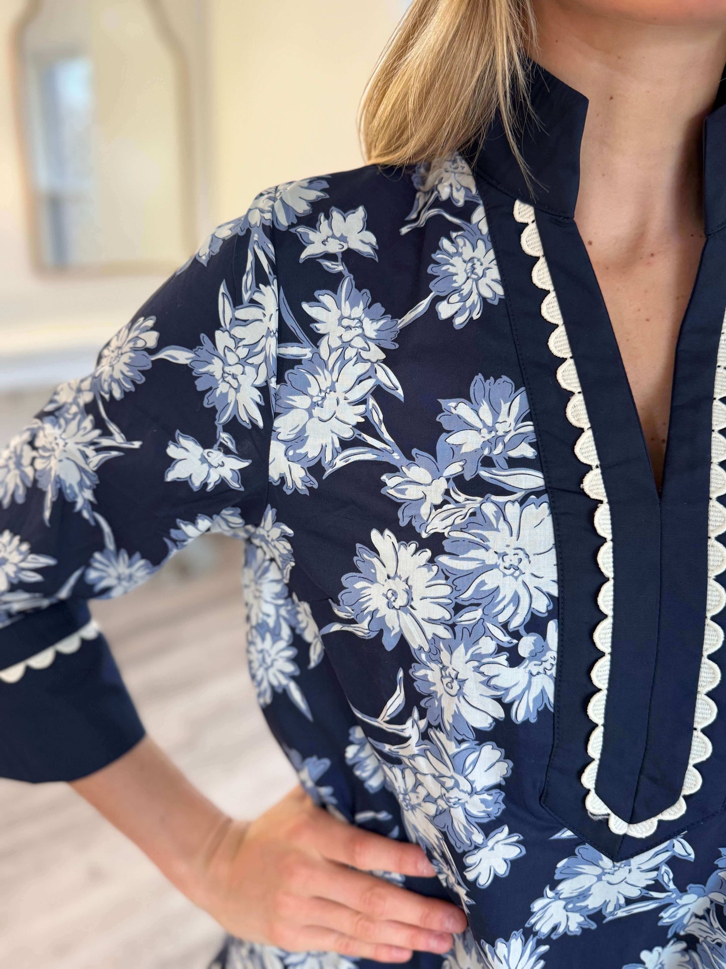 Amber Navy Scallop Dress