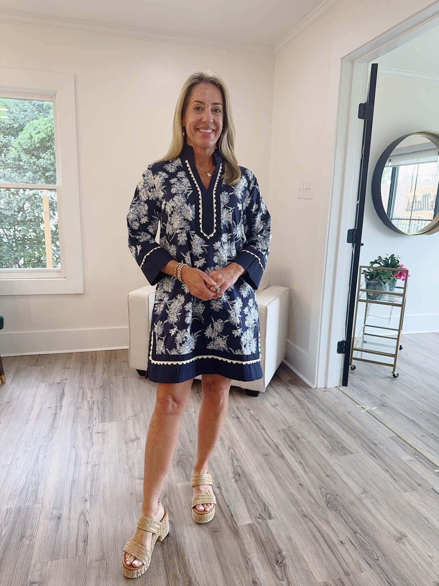 Amber Navy Scallop Dress