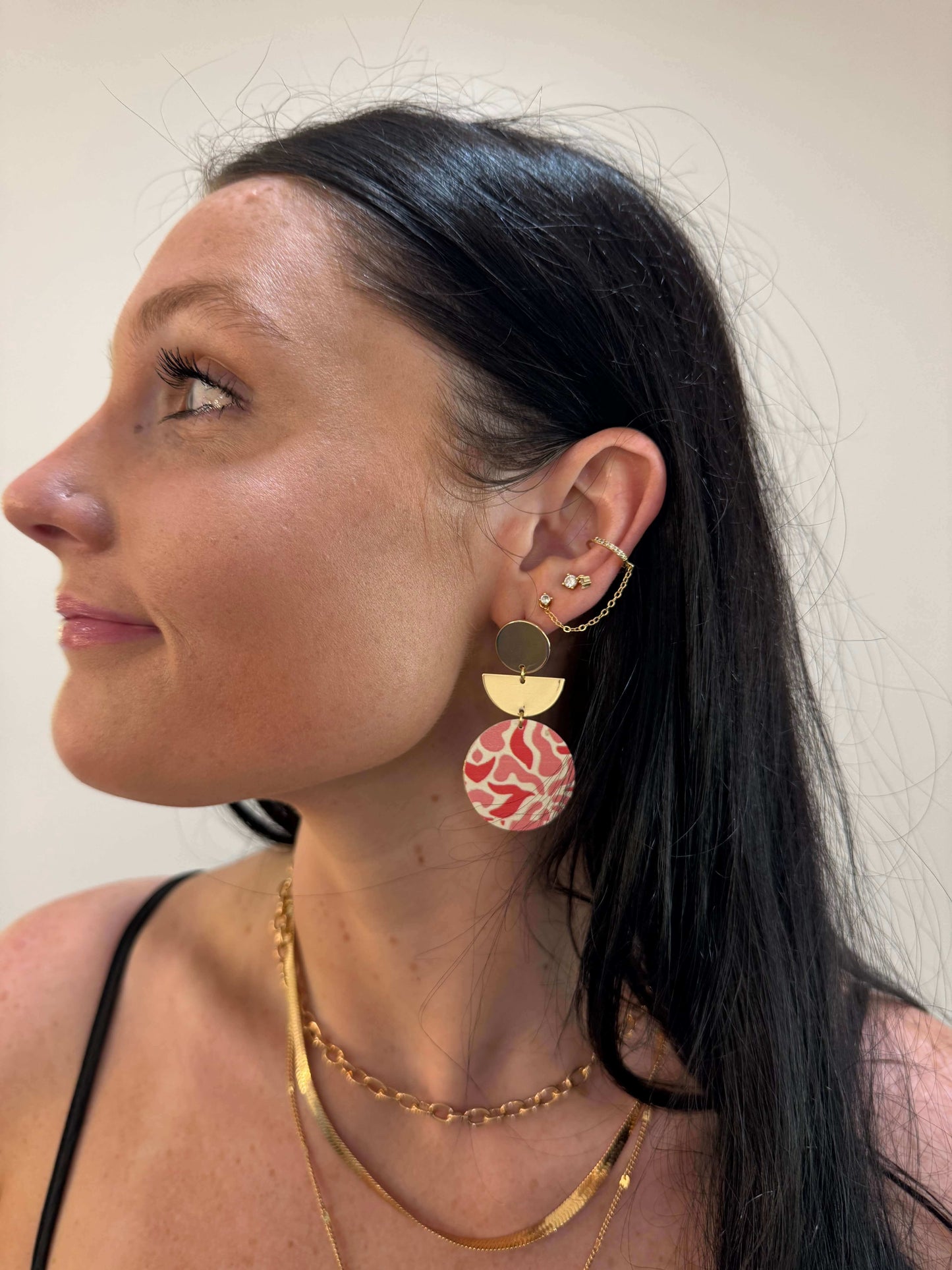 Acrylic Pink/Red Geo Drop Earrings