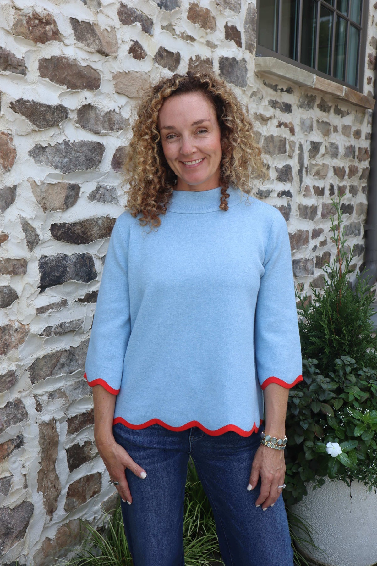 Martha Mock Neck Scallop Sweater