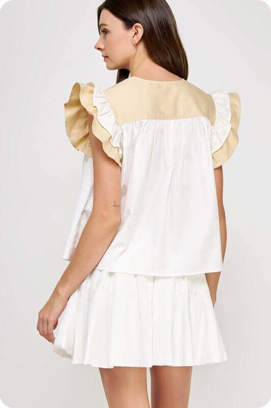 Marah Ecru Ruffle Sleeve Top