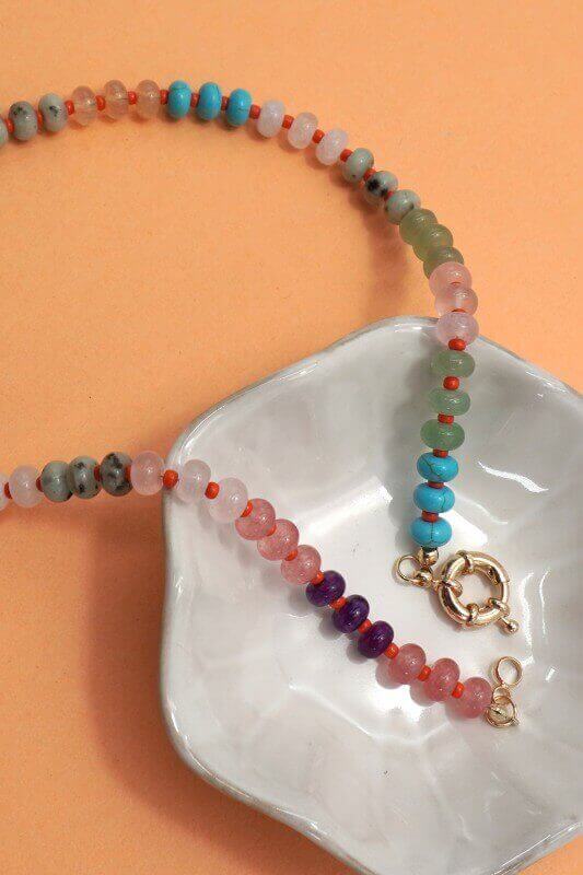 Natural Stone Charm Clasp Necklace