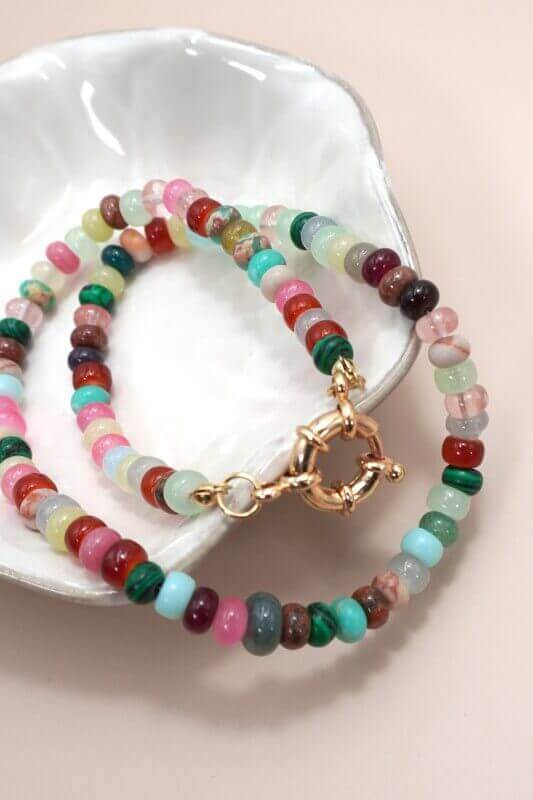 Natural Stone Charm Clasp Necklace