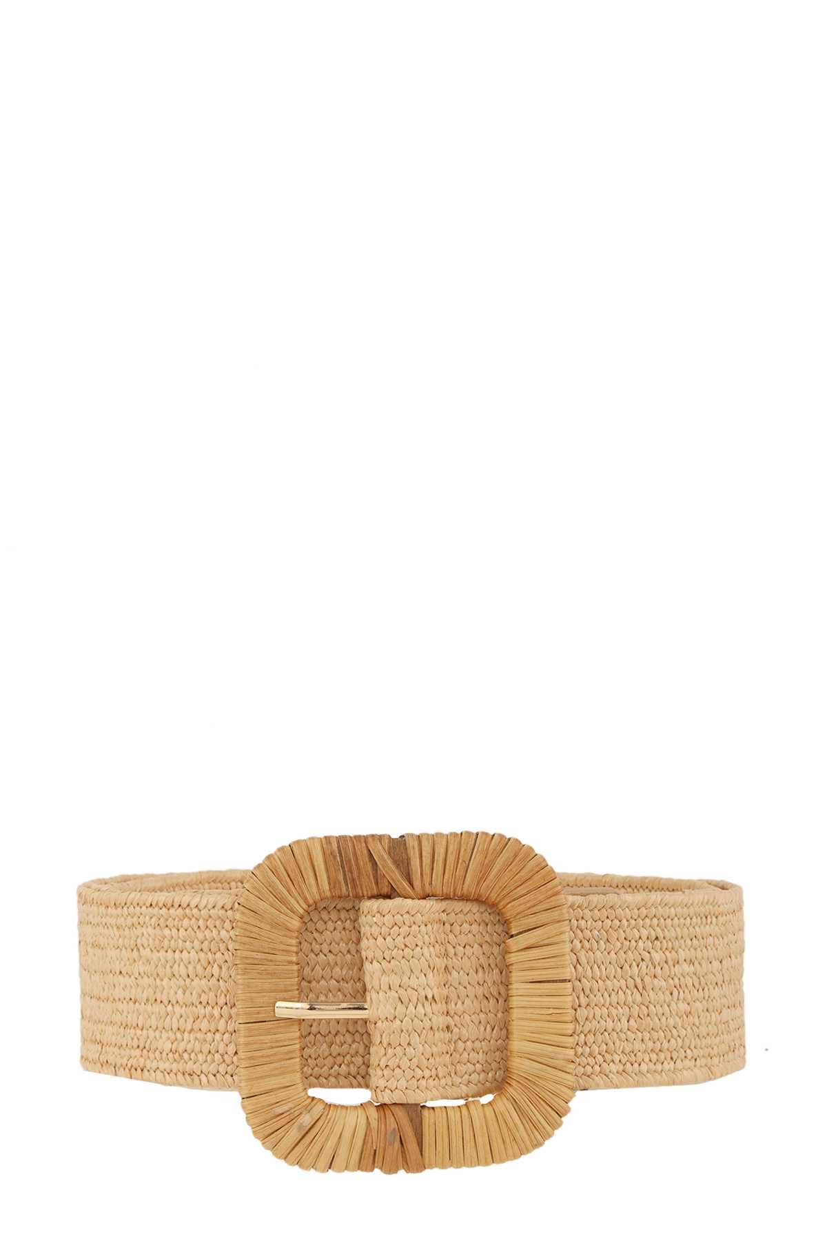 STRAW WRAPPED ROUND RECTANGLE ELASTIC BELT-Khaki