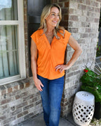Laurine Orange Deep V-neck Blouse