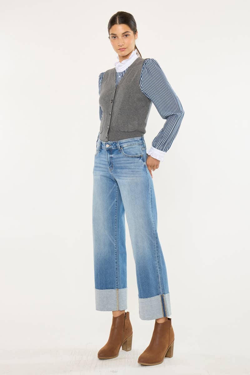 Mid Rise Crop Wide Leg Jeans