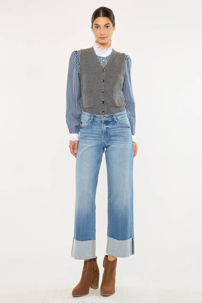 Mid Rise Crop Wide Leg Jeans