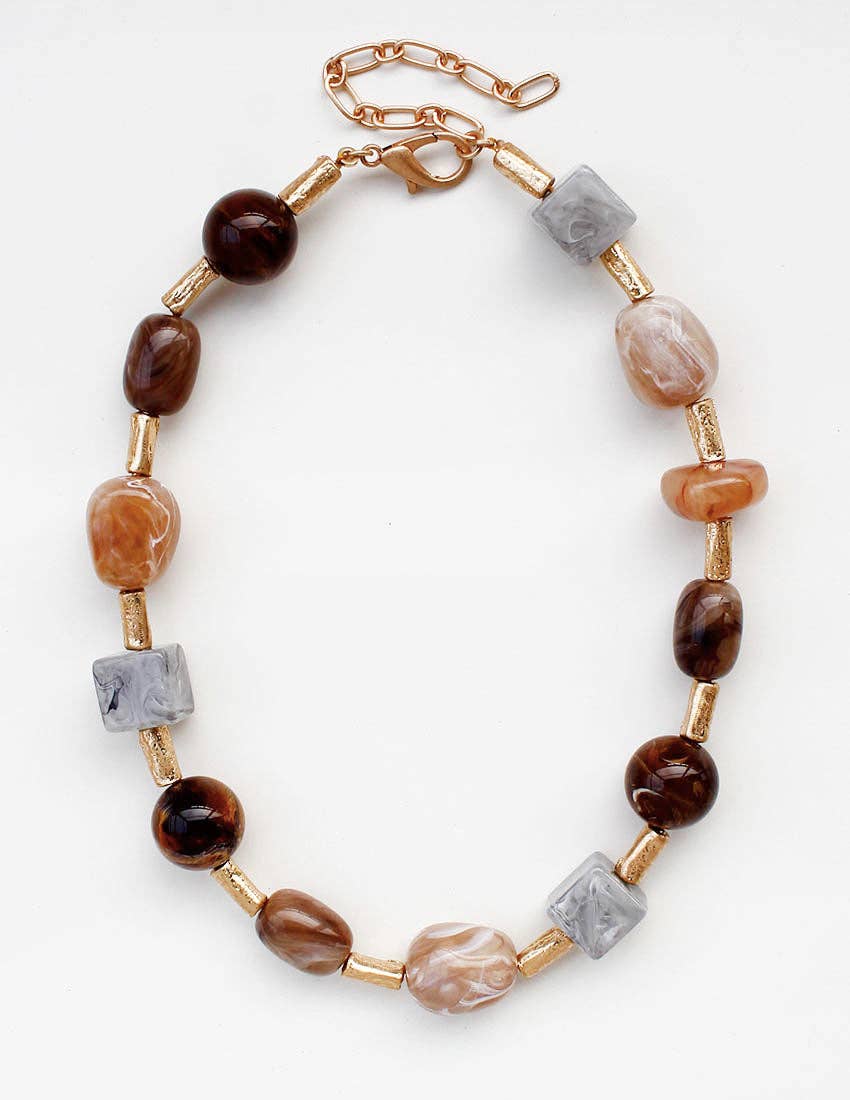 Gold Tube Beaded Natural Stone Necklace