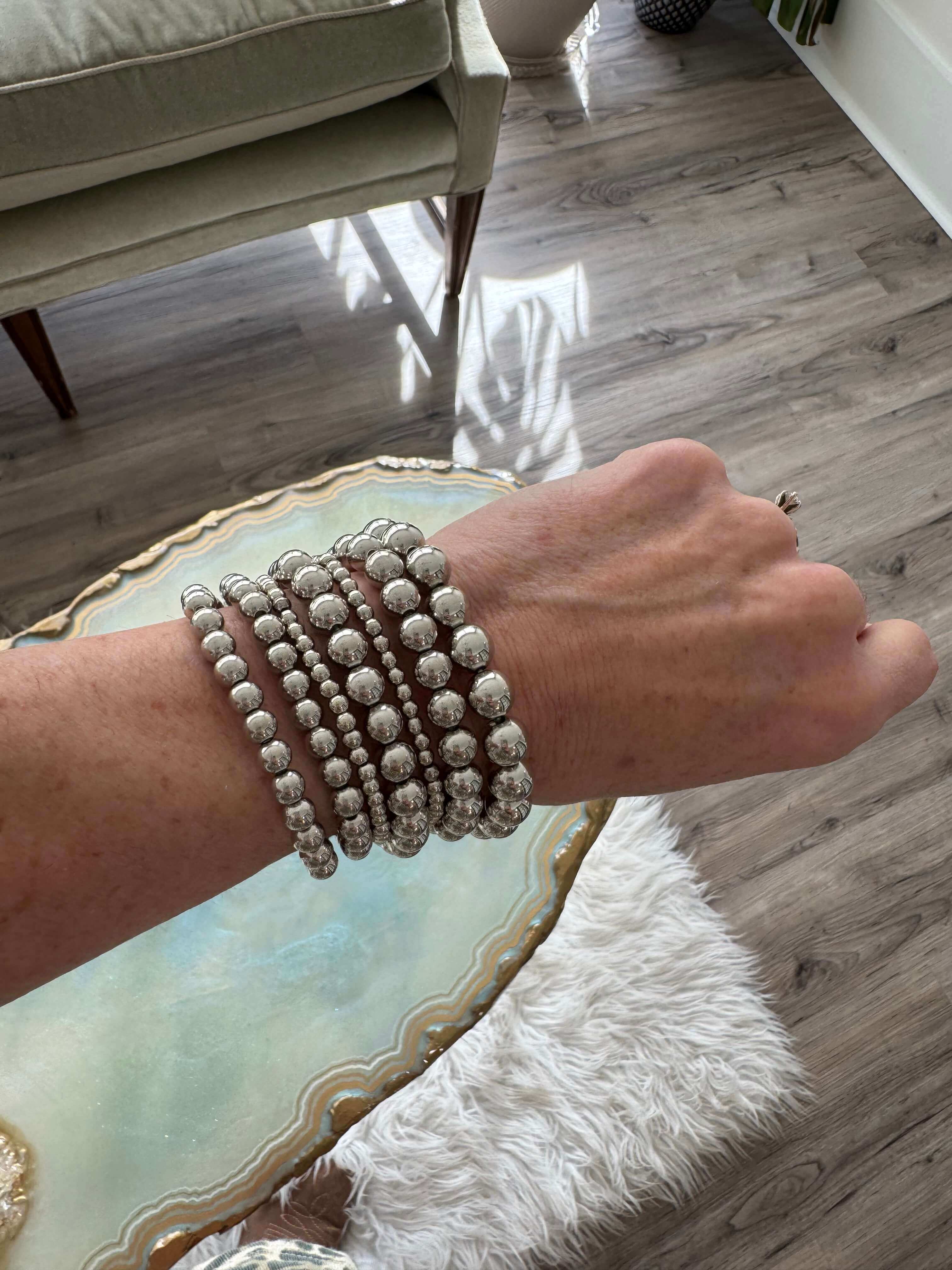 6 Strand Silver Bead Bracelet