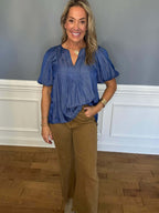 Indigo V-Neck Balloon Sleeve