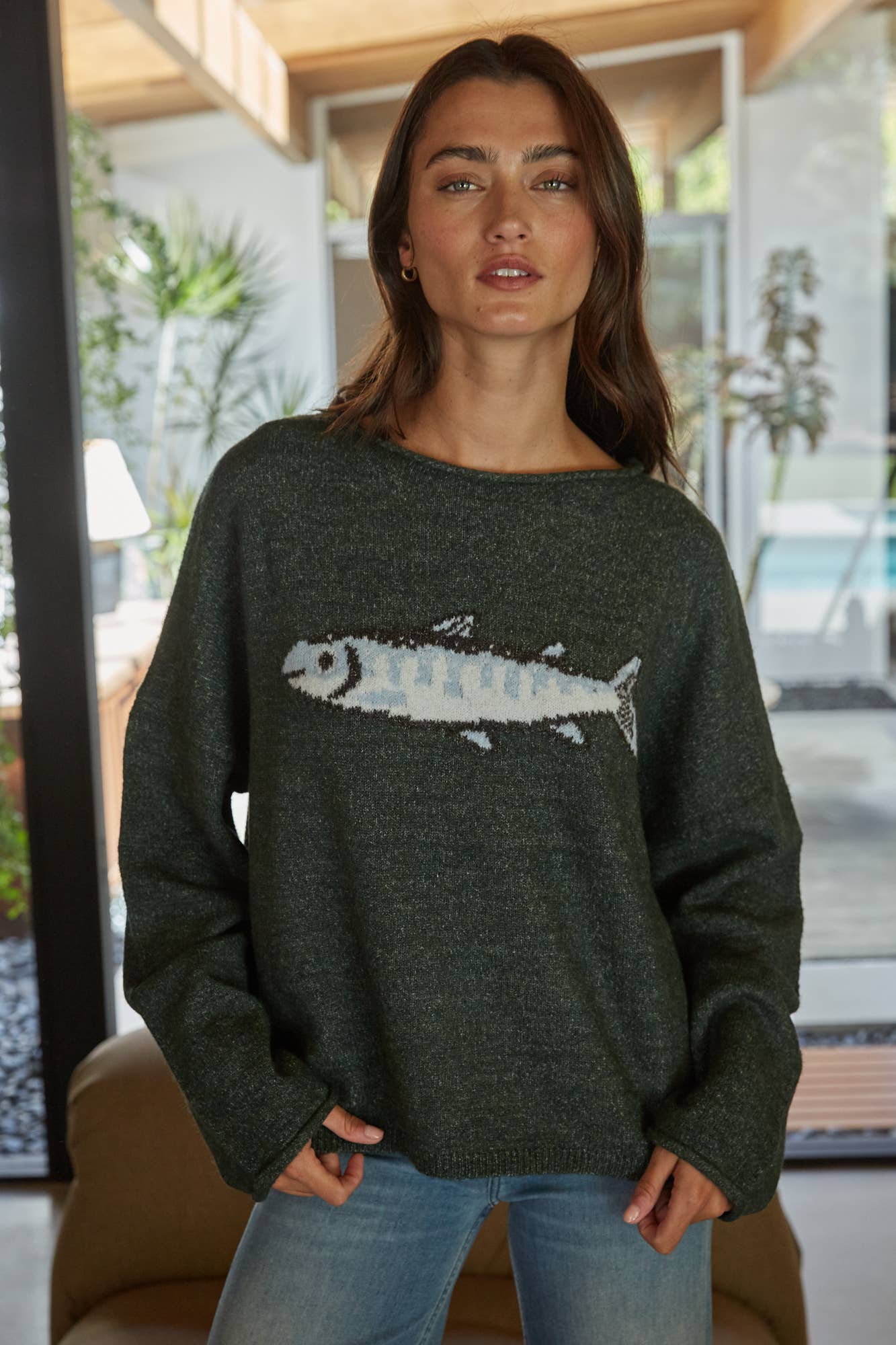 Graphic Fish Animal Print Pullover