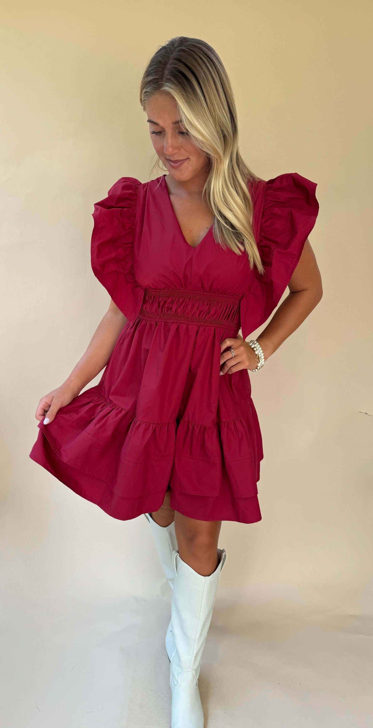 Crimson V-neck Dress