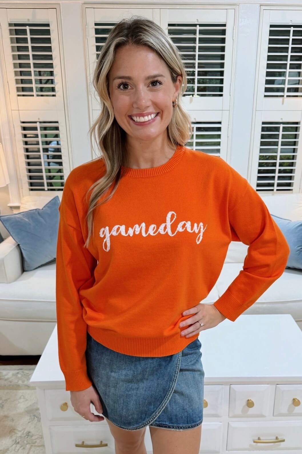 Gameday Script Sequin Sweater (Orange)