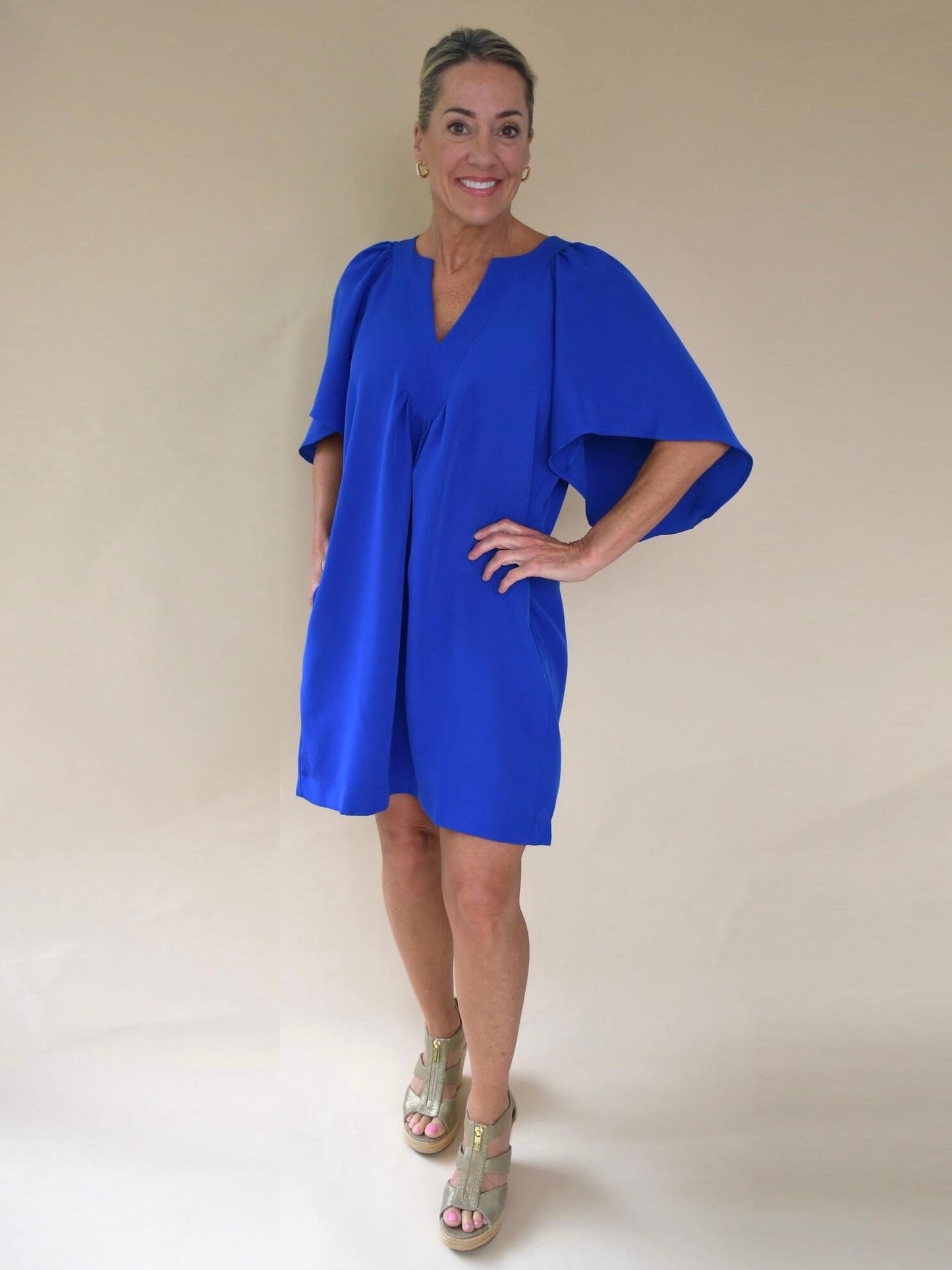 Royal Flutter Sleeve Dress