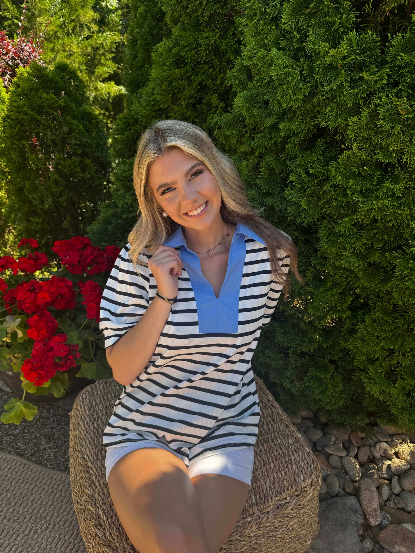 Barb Black Striped V Neck Top