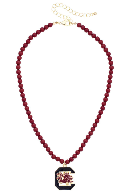 South Carolina Gamecocks Beaded Logo Pendant Necklace
