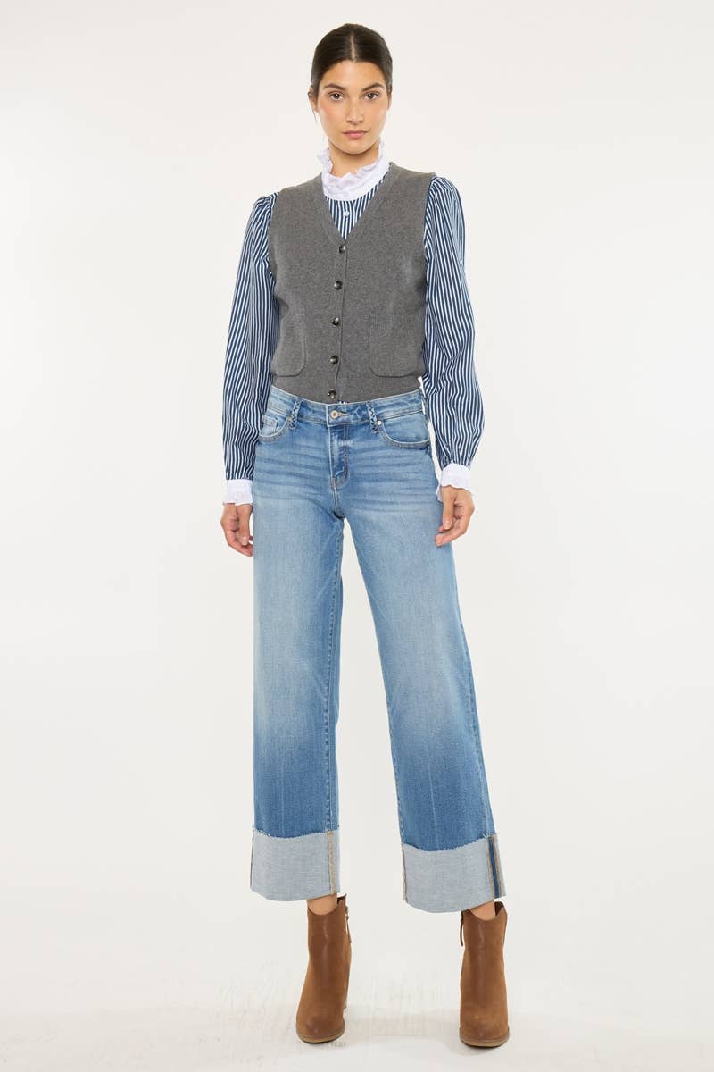 Mid Rise Crop Wide Leg Jeans