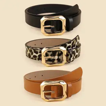 Angled Rectangle Buckle -Black, Cognac, Animal