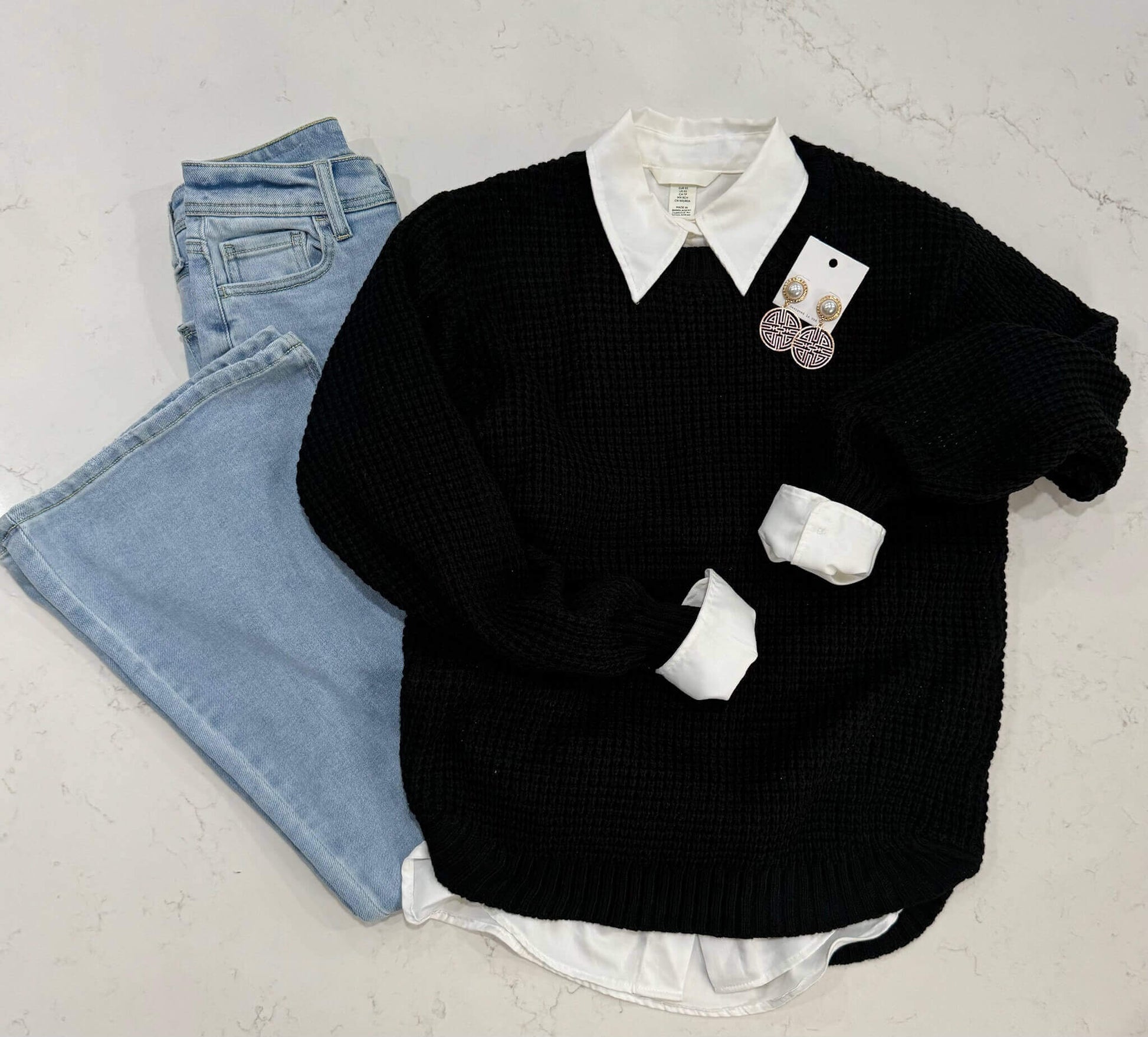 Alyssa Black Waffle Sweater