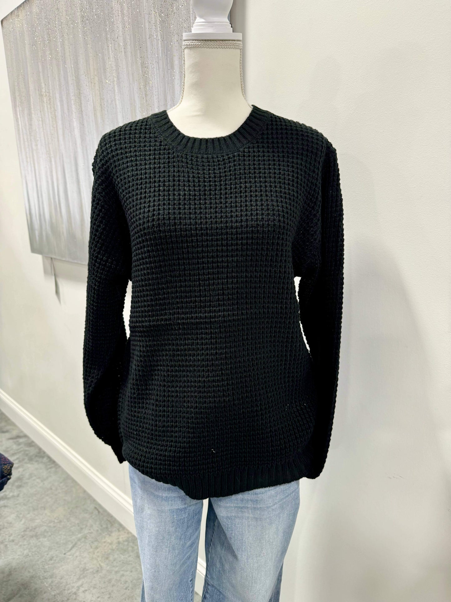 Alyssa Black Waffle Sweater