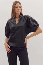 Carrie Black Faux Leather Top