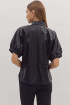 Carrie Black Faux Leather Top