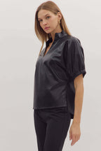 Carrie Black Faux Leather Top
