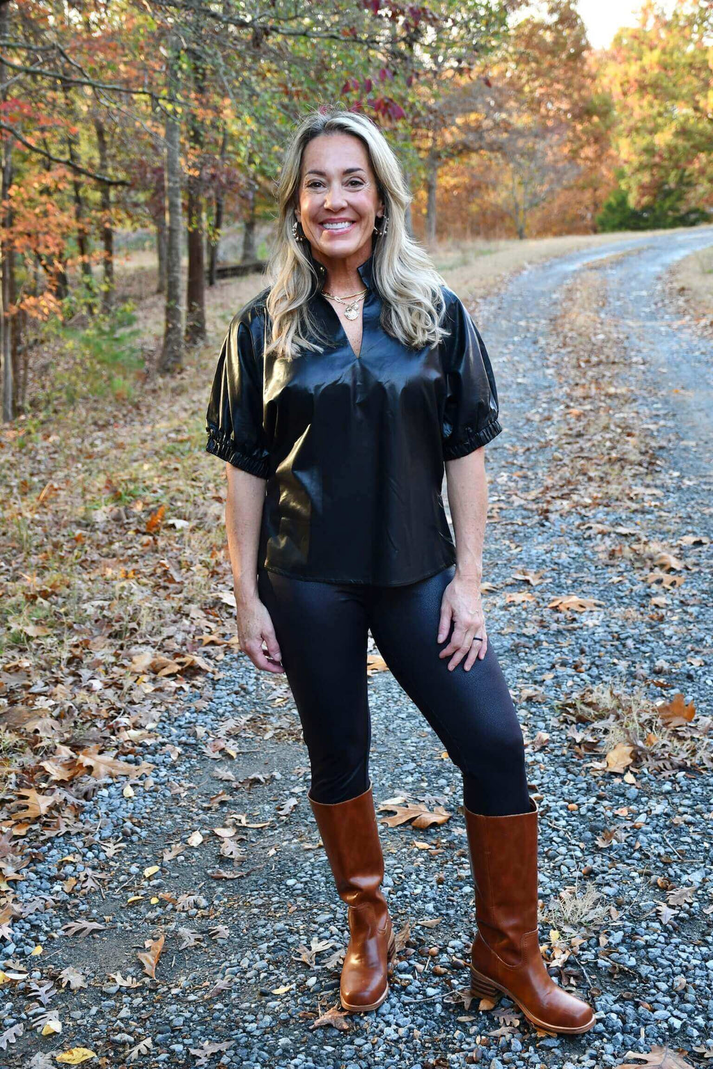 Carrie Black Faux Leather Top