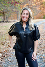 Carrie Black Faux Leather Top