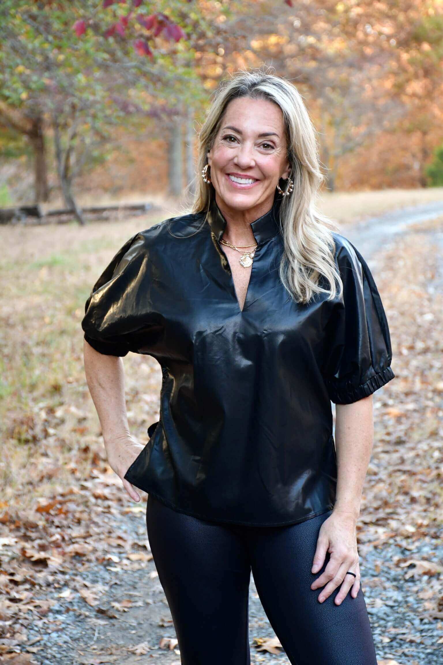 Carrie Black Faux Leather Top