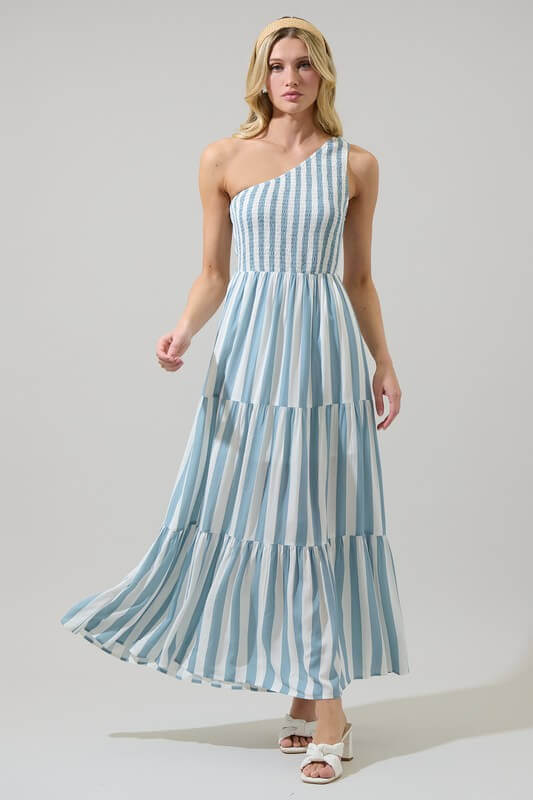 Emerly Stripe One Shoulder Dress
