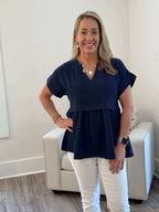 Natalie Navy Peplum Top