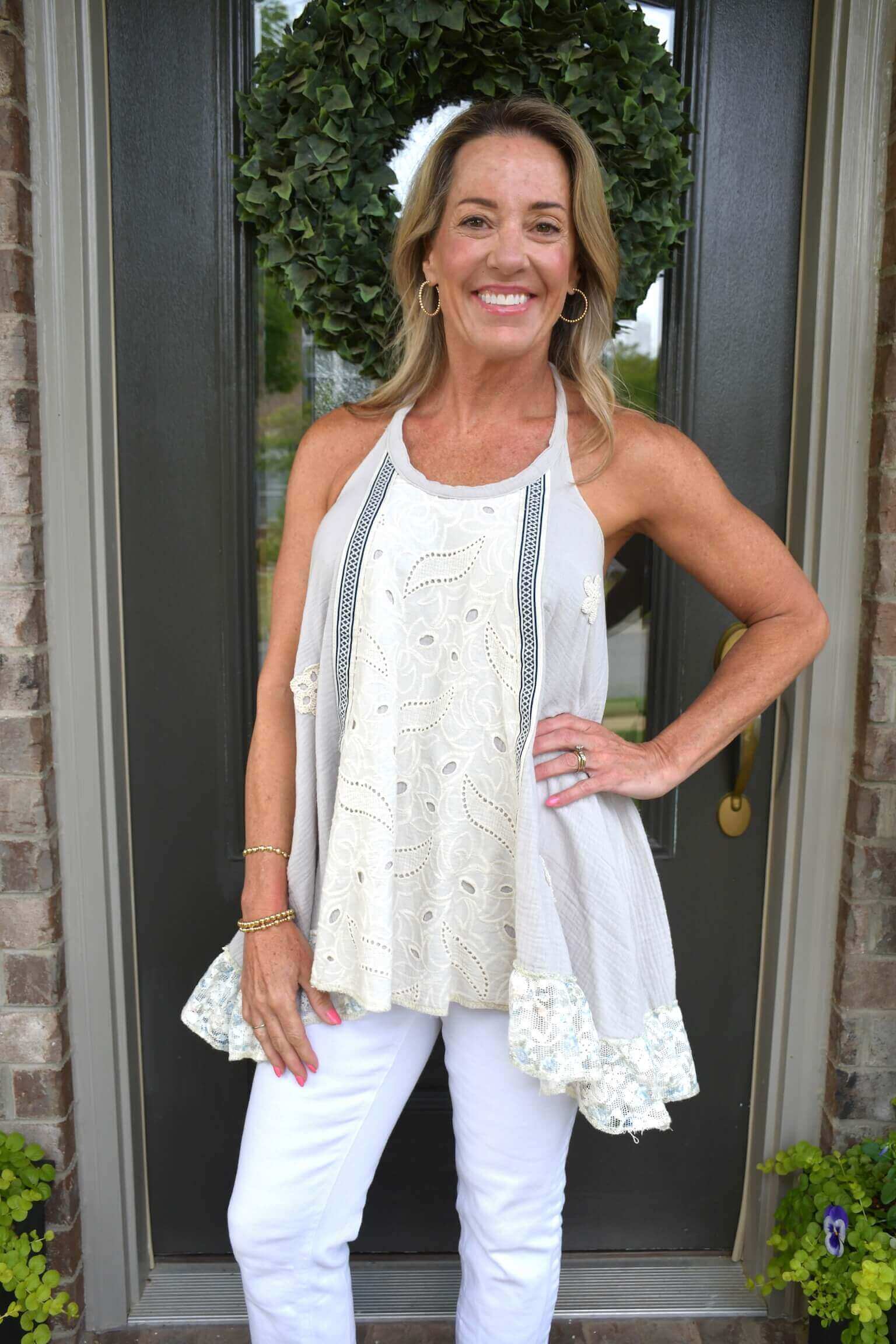 Halter Double Gauze Lace Top