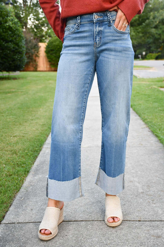 Mid Rise Crop Wide Leg Jeans