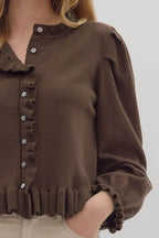 Henley Chocolate Ruffle Sweater