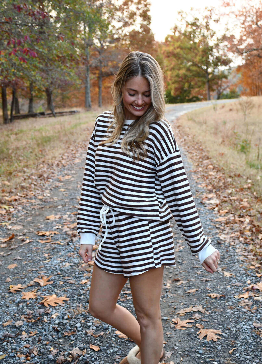 Kalyee Chocolate Stripe Pullover Short Set