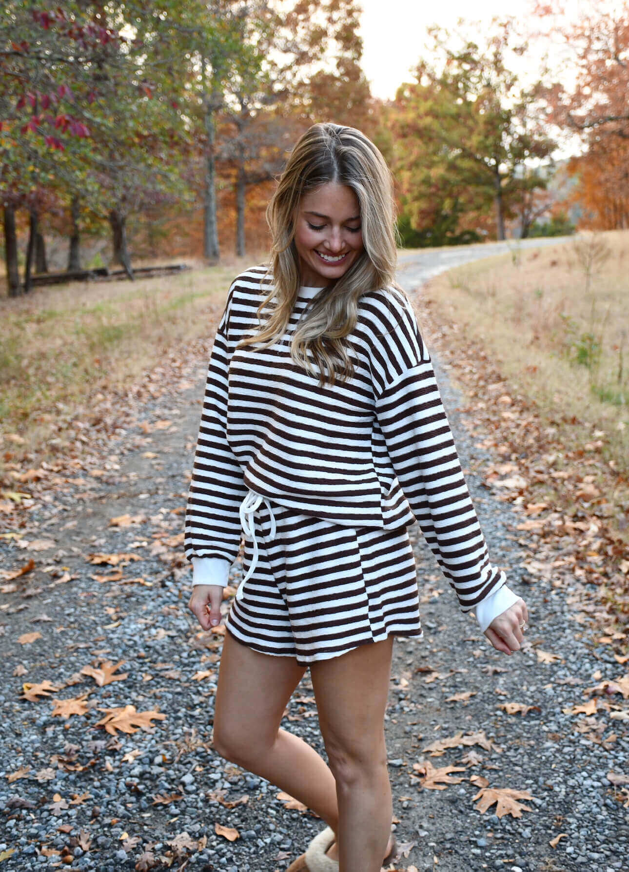 Kalyee Chocolate Stripe Pullover Short Set